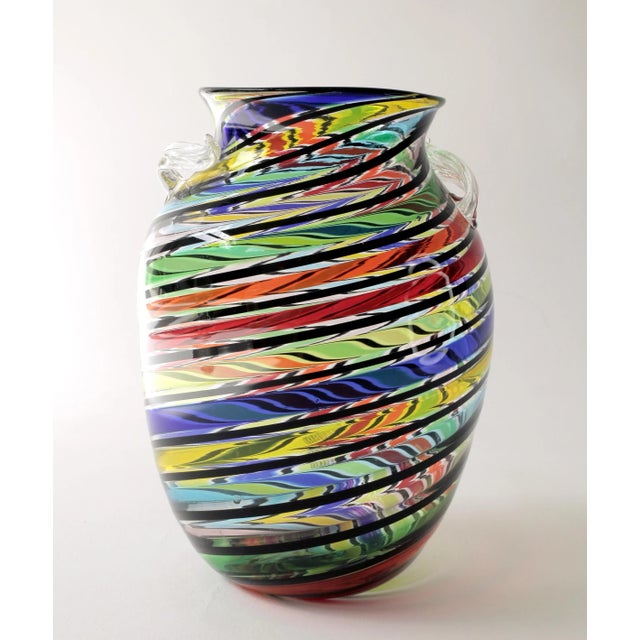 1960s 1960s Vintage Fratelli Toso Canne Multicolor Winged Murano Glass Vase For Sale - Image 5 of 5