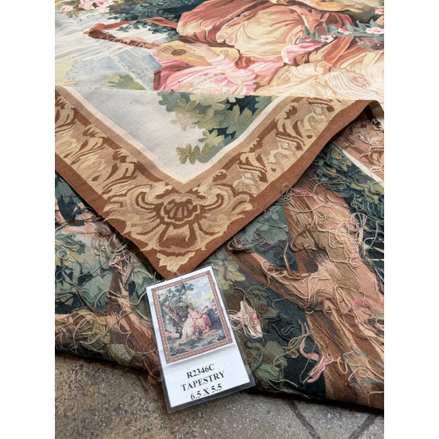 Forest Green Vintage European Figural Tapestry - Circa 1990s For Sale - Image 8 of 8