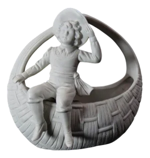19th Century White Biscuit Porcelain Basket with a Seated Child Decoration