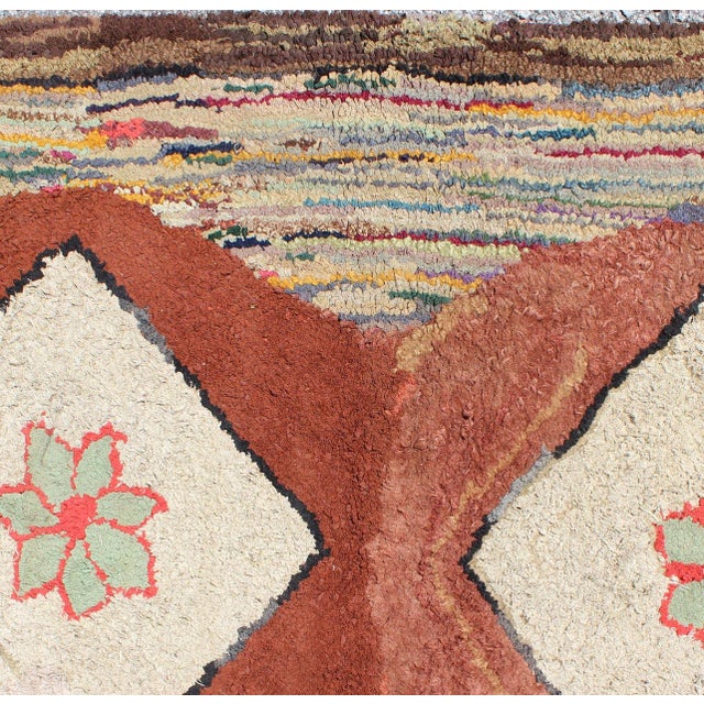 Very Unique Antique Multicolor American Hooked Rug in Brown For Sale - Image 4 of 5