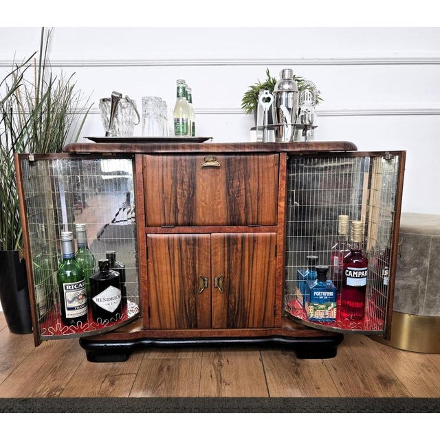 Mid-Century Art Deco Italian Burl Walnut and Mirror Mosaic Dry Bar Cabinet, 1960s For Sale - Image 3 of 13