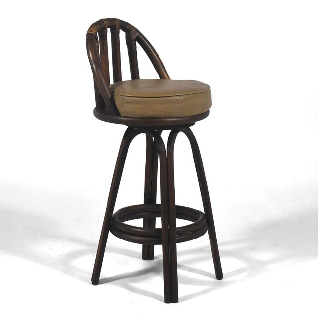 Mid 20th Century Rattan Organic Modern Swivel Bar Stools (Set of 4) For Sale - Image 5 of 12