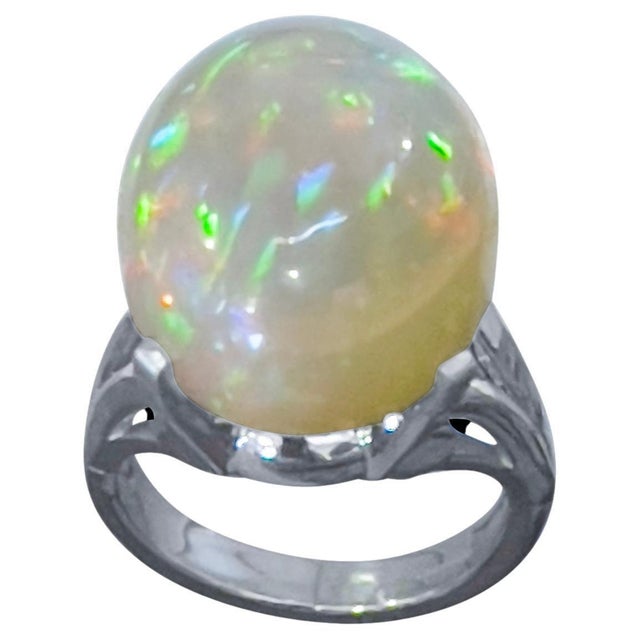 14 Carat Oval Shape Ethiopian Opal Cocktail Ring in Platinum For Sale - Image 15 of 18