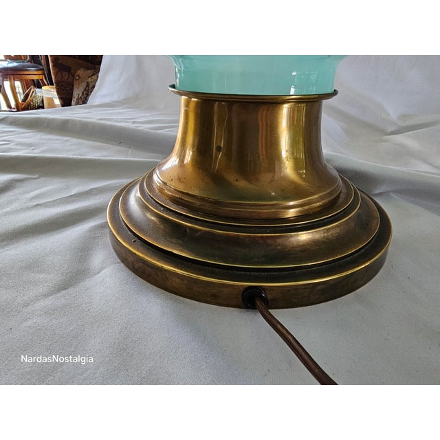 Murano 1950's Vintage Murano Attributed Tiffany Box Blue Opaline Hand Blown Glass Table Lamp For Sale - Image 4 of 12