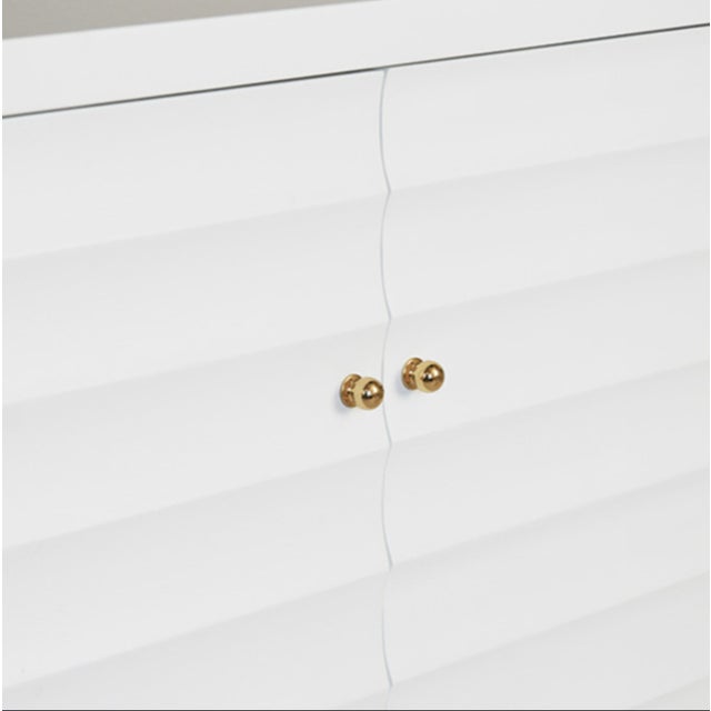 Wood Matthew Izzo Home Gates Fluted White Lacquer Four Door Buffet With Brass Knobs For Sale - Image 7 of 9
