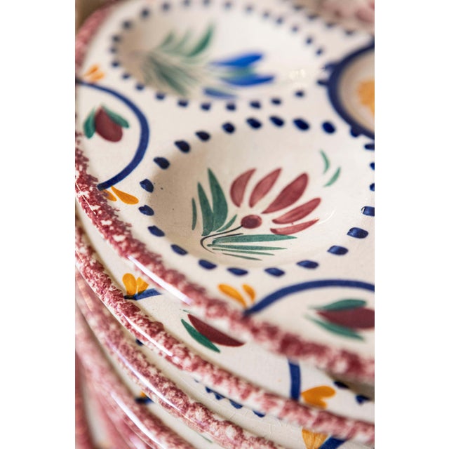 Ceramic Eight French Quimper 19th Century HB Manufacture Oyster Plates with Floral Motif For Sale - Image 7 of 7