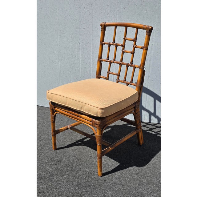 Chippendale Vintage Baker Furniture Chippendale Bamboo Side Chair W Leather Straps For Sale - Image 3 of 14