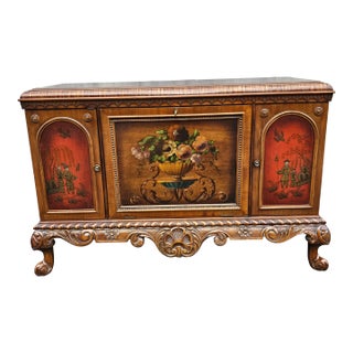 19th Century Refinished Vernis Martin Chinoiserie Decorated Carved Mahogany Side Cabinet Buffet For Sale