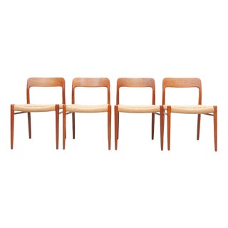 Vintage Model 75 Dining Chairs in Teak by Niels Otto Møller for J. L. Møller Møbelfabrik, 1950s, Set of 4 For Sale