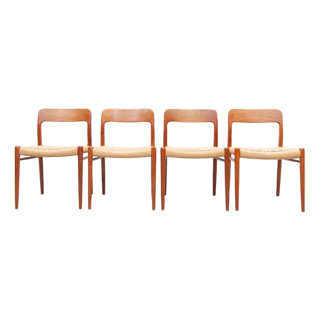Vintage Model 75 Dining Chairs in Teak by Niels Otto Møller for J. L. Møller Møbelfabrik, 1950s, Set of 4 For Sale