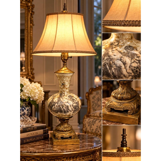 1950s Vintage Neoclassical Cherub Glass Table Lamp For Sale - Image 5 of 6