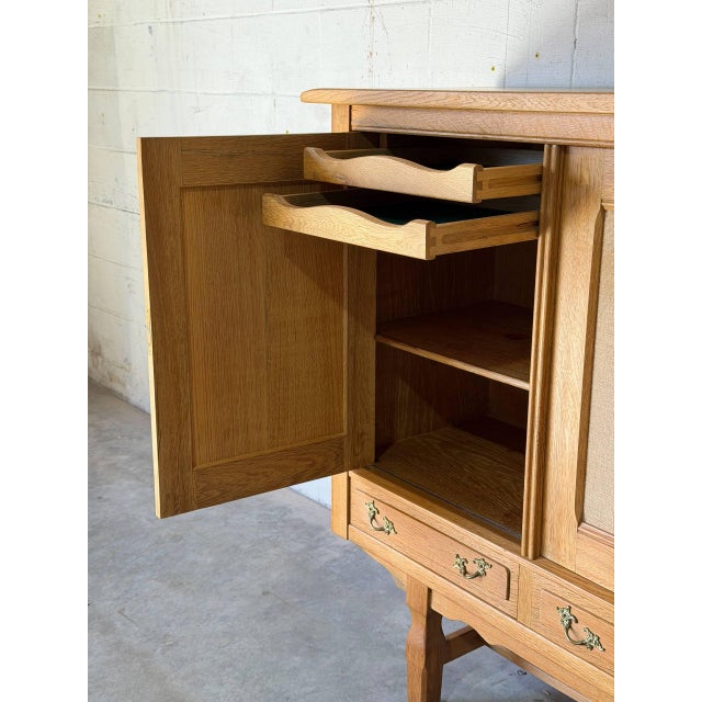 In Style of Henning Kjærnulf Oak Sideboard Credenza With Carved Doors and Four Drawers Danish Mid-Century Modern 1970s For Sale - Image 4 of 12