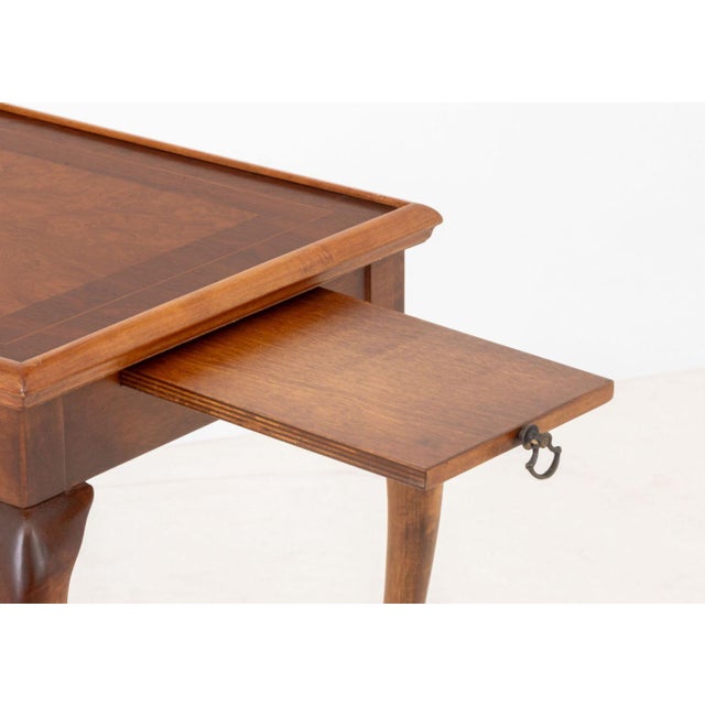 Wood Queen Anne Style Side Table With Swing Arm Lamp For Sale - Image 7 of 9