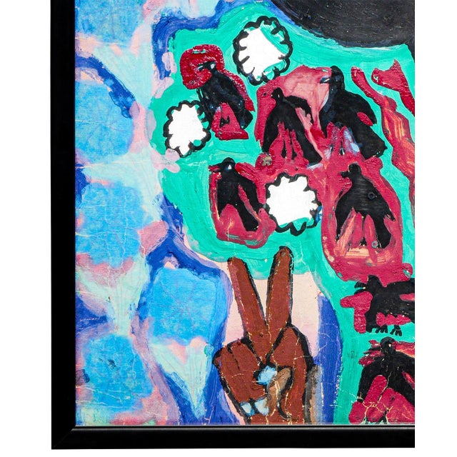 Paint Ike E. Morgan Teal and Blue Toned Abstract Contemporary Portrait of a Lady in a Fro, 1984 For Sale - Image 7 of 11