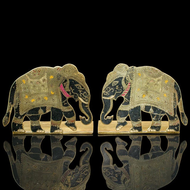 Pair of Antique Elephant Bookends, Indian Brass Decorative Book Rests, Victorian For Sale - Image 4 of 10