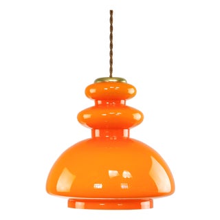 Mid-Century Modern Italian Orange Glass and Brass Pendant Lamp, 1960s For Sale