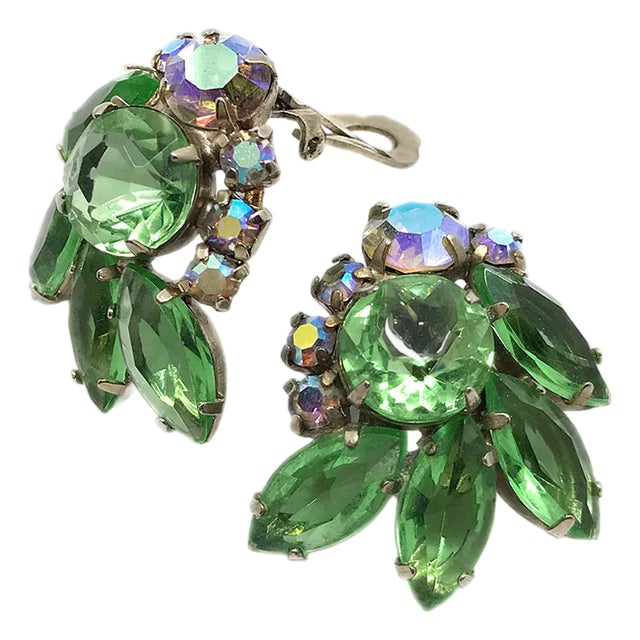 Vintage Juliana Green and Clear Clip-on Earrings For Sale