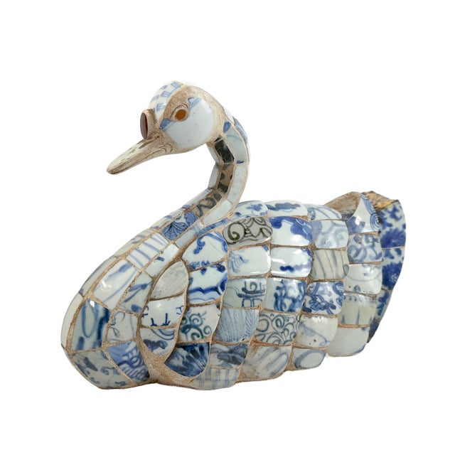 Blue Mid 20th Century Shard Ware Blue and White Porcelain Mosaic Swan For Sale - Image 8 of 8