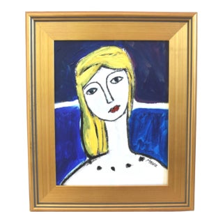 Blonde Hair Woman Portrait Oil Painting Including the Antiqued Gold Wood Frame For Sale