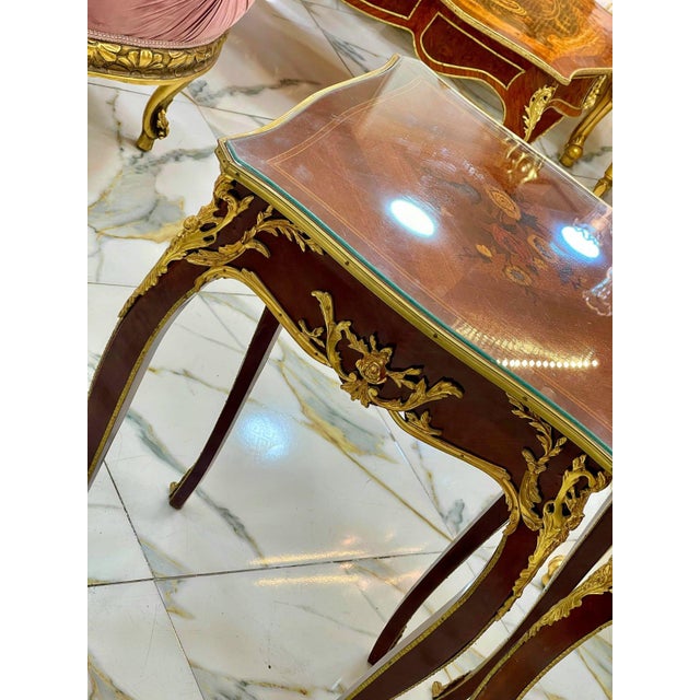 2020s French Accent Side Table With Glass Top, Gold Leaf & Bronze Details For Sale - Image 5 of 5