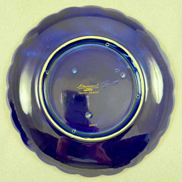 Gustave Asch French Tours Blue & Gold Porcelain Crest Plates, Set of Six For Sale - Image 15 of 18