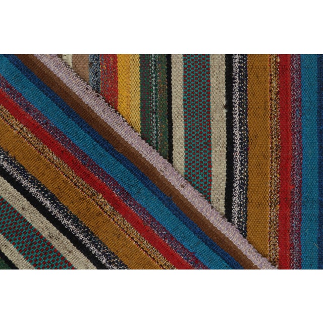 Textile 1950s Vintage Chaput Kilim in Multicolor Striped Pattern, Polychromatic Rug For Sale - Image 7 of 8