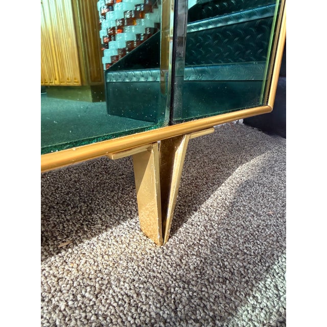 Metal Extra Large Floor Mirror Green Glass and Brass by Cristal Art Italy, 1960s For Sale - Image 7 of 12