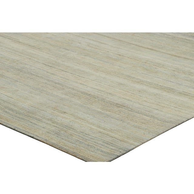 Rug & Kilim’s Textural Rug With Green, Beige and Light Blue Stripes and Striae For Sale In New York - Image 6 of 7