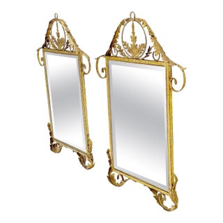 Pair of Regency Style Gilt Metal Rectangle Wall Mirrors Mint! For Sale