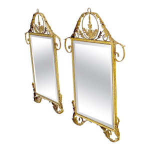 Pair of Regency Style Gilt Metal Rectangle Wall Mirrors Mint!