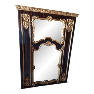 Antique Large Gold Gilt and Lacquered Mirror For Sale