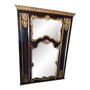 Antique Large Gold Gilt and Lacquered Mirror