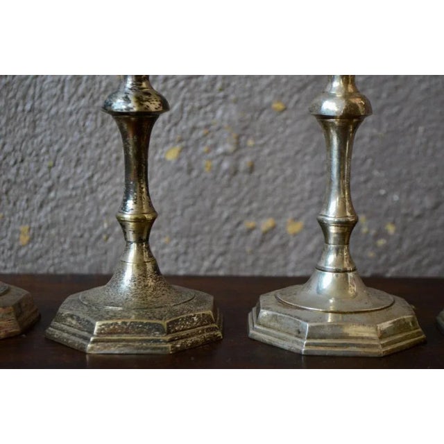 Metal Silver Metal Candlesticks, Set of 4 For Sale - Image 7 of 9