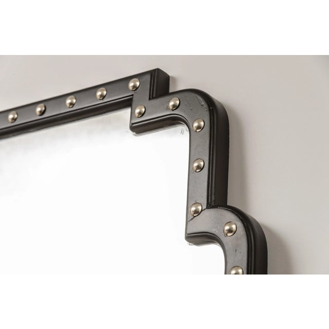 1980s Pair Tall Wood Wall Mirrors With Large Nickel Nail Heads, Mid Century For Sale - Image 5 of 12