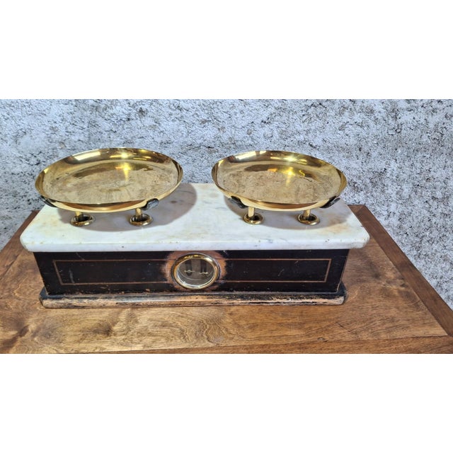 19th Century Napoleon III Trade Scale in Brass and Marble For Sale - Image 11 of 11