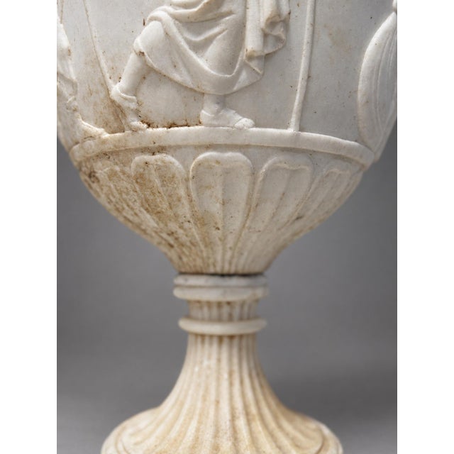 White Grand Tour Neoclassical White Marble Urn With Classical Figural Reliefs For Sale - Image 8 of 14