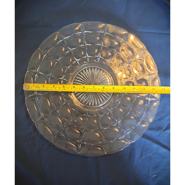 Authentic vintage Fostoria "American" pattern clear glass 14-inch round serving platter / torte plate. It functions...