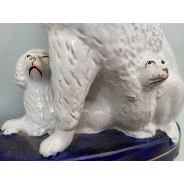 Victorian Staffordshire Poodle Family on Cobalt Bases, 1870s, Set of 2 For Sale - Image 3 of 7