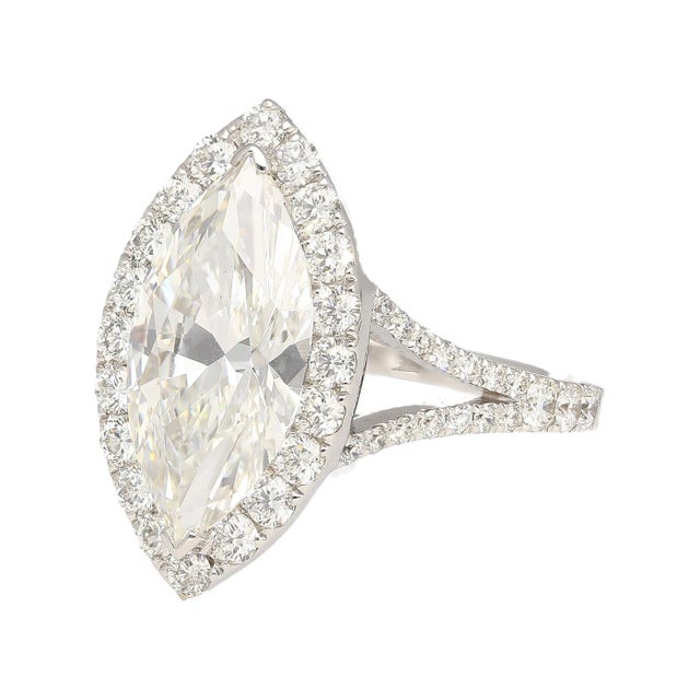 Early 21st Century 3.22 Carat Marquise Cut G Vs1 Gia Certified Diamond Halo Pave 18k Ring For Sale - Image 5 of 12
