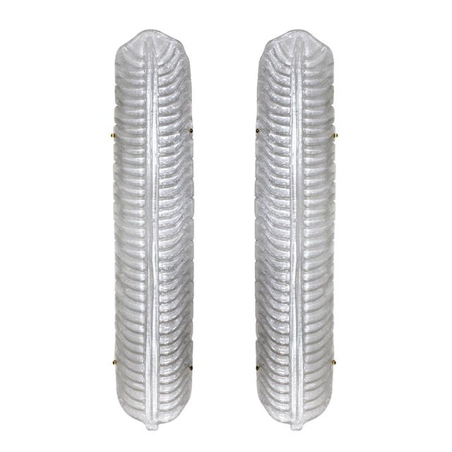 Italian Hand-Blown Murano Glass and Brass Feather Wall Sconces, 1990s, Set of 2 For Sale - Image 11 of 11