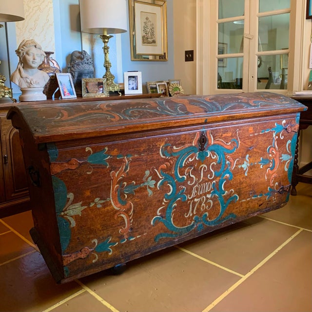 Colorful Swedish Painted Dowry Chest/Blanket Chest, 18th Century For Sale - Image 4 of 12