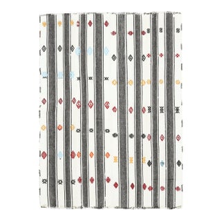 Vintage Turkish Oushak Handmade Cotton White Wool Kilim Area Rug For Sale