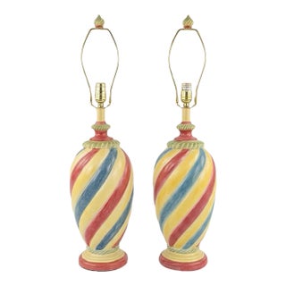 2005 Whimsical Ceramic Swirl Table Lamps, Styled After MacKenzie-Childs - A Pair For Sale