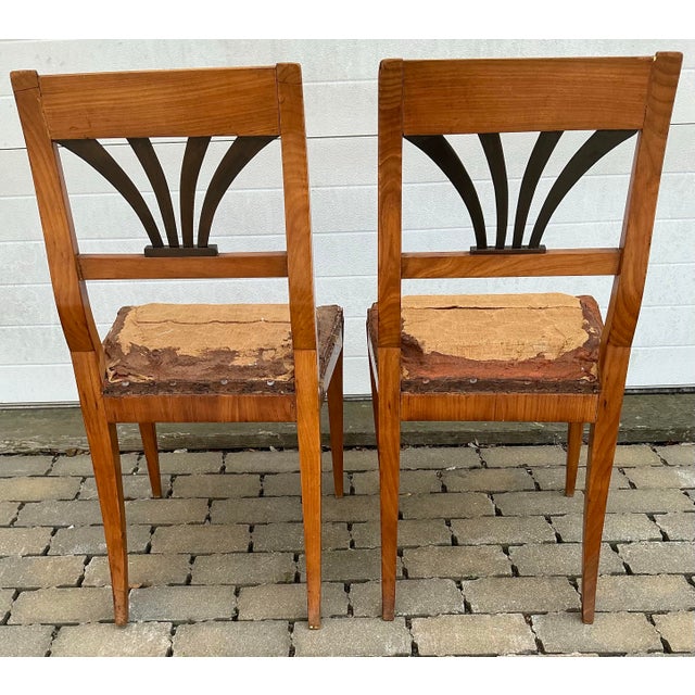 Pair of Antique Cherrywood Biedermeier Side Chairs For Sale - Image 4 of 12