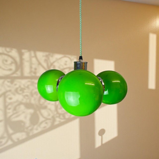 Space Age Green Glass and Chromed Pendant Light, 1970s For Sale - Image 15 of 15