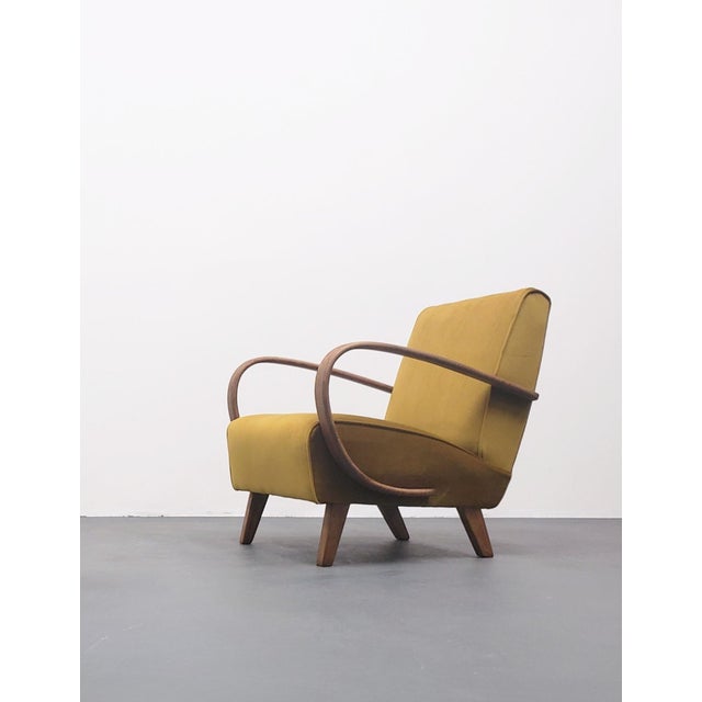 Vintage Bentwood Lounge Chair in Goldenrod Velvet by Jindrich Halabala, 1930 For Sale - Image 10 of 10