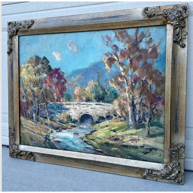 1960s Derk Smit (1889–1985) – Original Oil Landscape Painting Bridge Over Stream For Sale - Image 10 of 12
