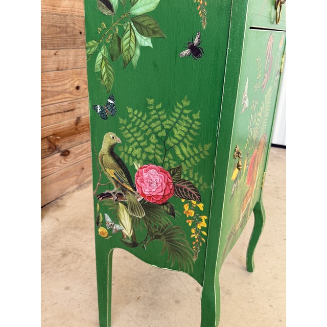 Vintage Custom Painted Tropical Leopard Cabinet With Lion Pull For Sale - Image 9 of 12