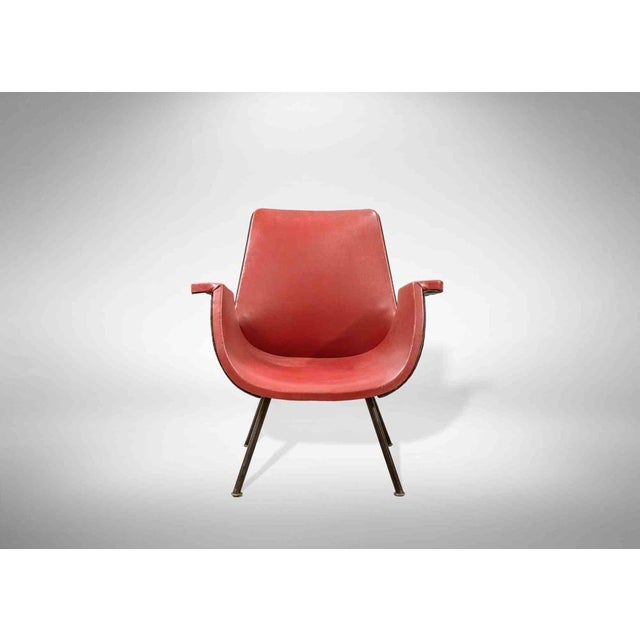 Set of Vintage Red Armchairs by Gastone Rinaldi, Mid-20th-Century For Sale - Image 3 of 5