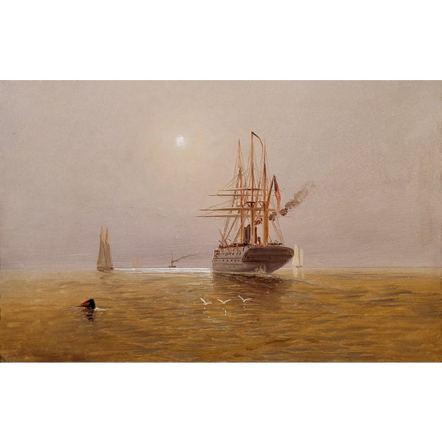 American Alexander Charles Stuart-U.S. Frigate Steam & Sail on the Delaware River -Oil Painting For Sale - Image 3 of 12